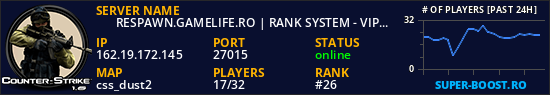✪ RESPAWN.GAMELIFE.RO | RANK SYSTEM - VIP MENU - SHOP ✪